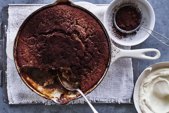 Tiramisu-inspired self-saucing pudding.