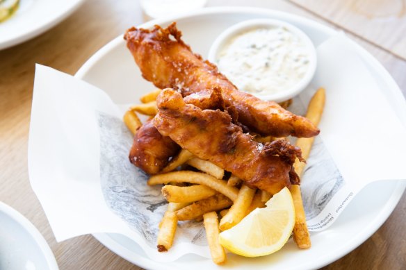 A classic bowl of fish and chips.
