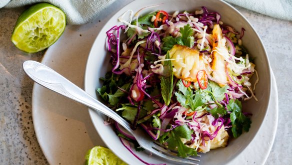 Three Blue Ducks' charred pineapple and red cabbage salad.