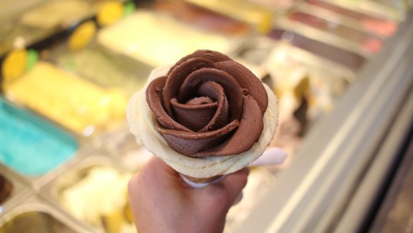 Chocolate cheesecake and french vanilla flower gelato at i-Creamy.