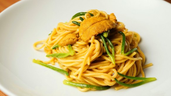 Bacco Osteria's spaghetti with sea urchin and beach banana.