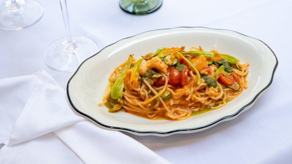 Spanner crab with mint and zucchini pasta. 