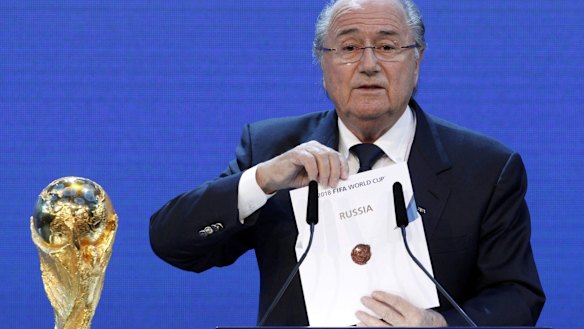 FIFA President Sepp Blatter announces Russia as the host nation for the FIFA World Cup 2018.