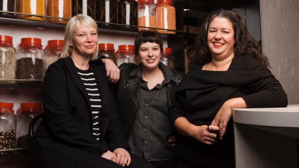 Iris Rees, Gemma Whiteman and O Tama Carey of Lankan Filling Station.