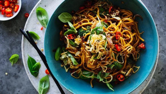 Adam Liaw's chicken and broccoli stir-fry includes a sprinkling of sugar.