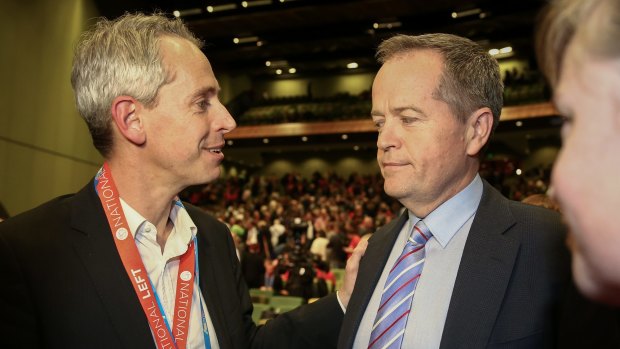 Labor MP Andrew Giles with Opposition Leader Bill Shorten at Labor's national conference in 2015