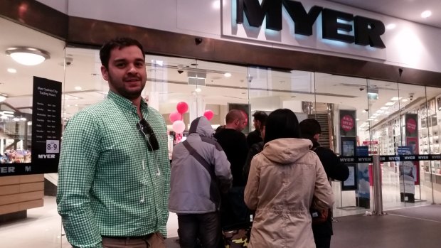 Matt Parnis opts to line up at Myer in an attempt to snag an iPhone 6 outright.