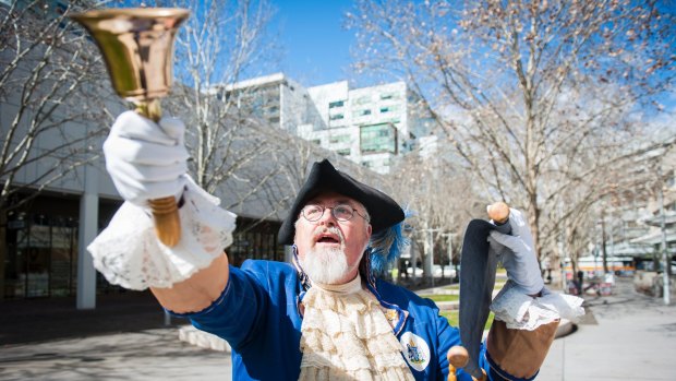 Alan Moyce was working in the federal public service five years ago when he won the position of Canberra's town crier. Now the time has come to hand over the bell to his successor.