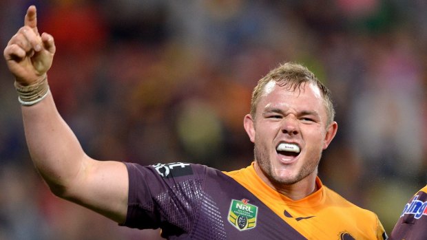 Case to answer: Martin Kennedy celebrates a try with the Brisbane Broncos last year.