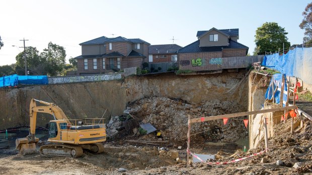 The Mount Waverley site after a further collapse on Thursday morning. 