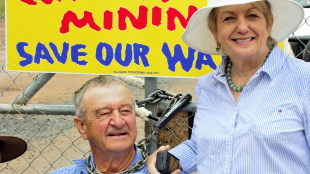 Sixth generation local farmer Neil Kennedy and his wife Anne at a protest at the Santos Leewood CSG waste water treatment plant on Wednesday.