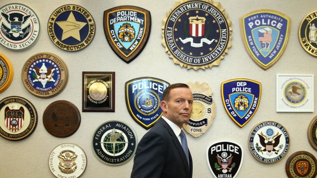 Prime Minister Tony Abbott in New York in September where he met the  FBI/NYPD Joint Terrorism Task Force.