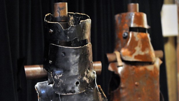 Copies of the home-made steel armour worn by Ned Kelly.