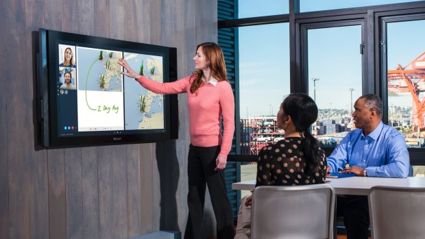 Microsoft's Surface Hub is a large wall-mounted tablet computer for collaborative use.