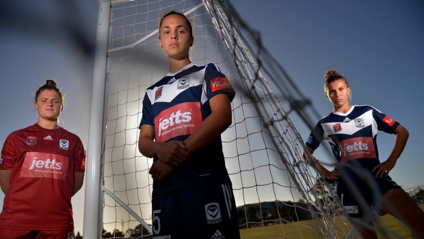 Rising stars: Melbourne Victory Matildas players (from left ) Bri Davey, Emma Checker and Steph Catley. 