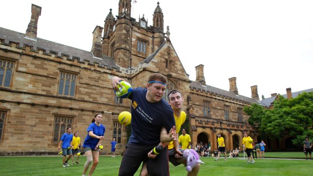 Students fromj the Quidditch Society at the University of Sydney. 