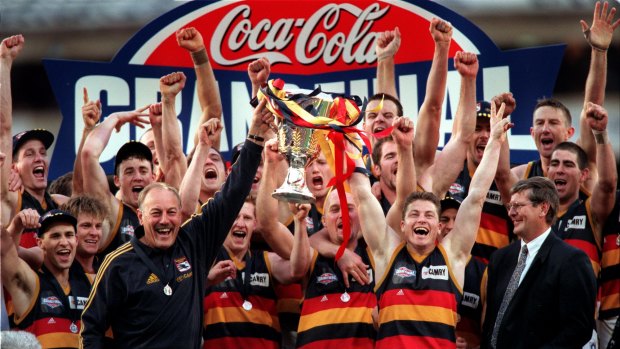 Adelaide celebrate their incredible 1998 premiership win.