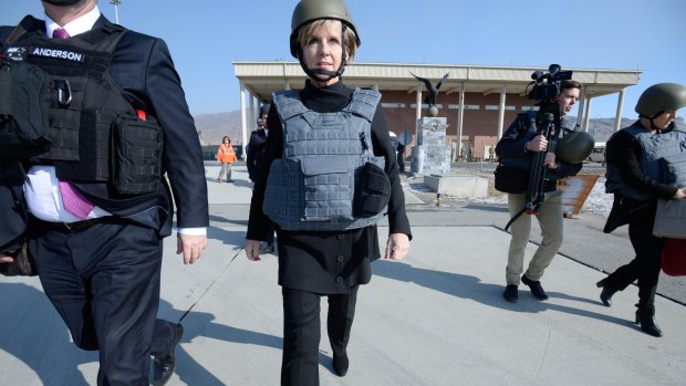 Foreign Affairs Minister Julie Bishop visiting troops in Afghanistan. 