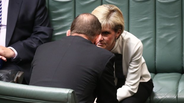 Prime Minister Tony Abbott and Foreign Affairs Minister Julie Bishop in discussion.
