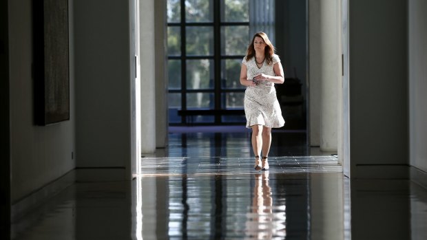 Greens Senator Sarah Hanson-Young arrives for the ballot. 