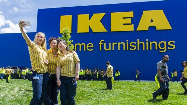 IKEA staff outside the new Canberra store.
