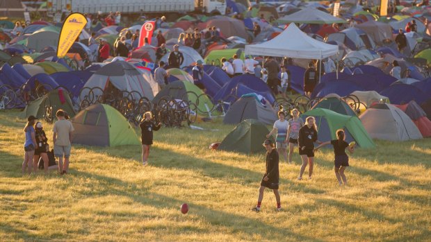 Camping on the Dunkeld Racecourse.