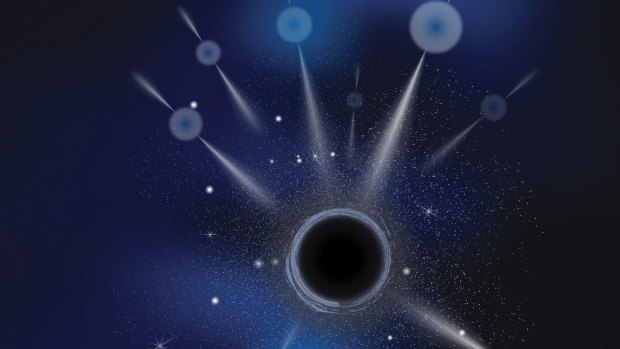 Artists' impression of the newly discovered black hole, surrounded by pulsars, in the 47 Tucanae globular star cluster.