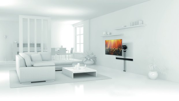 The Vogel cable column allows you to hide messy wires and move the TV against the wall when it's not in use.