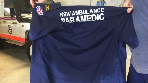 A NSW ambulance work shirt soaked with sweat.