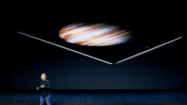 Apple senior VP worldwide marketing Phil Schiller detailing the iPad Pro at an event in September.