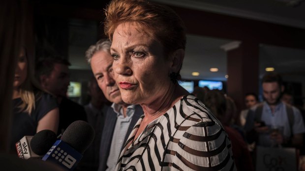 Pauline Hanson meets her party supporters in Perth on election eve.