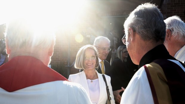 Not seeing the light – married churchgoers Malcolm and Lucy Turnbull. 