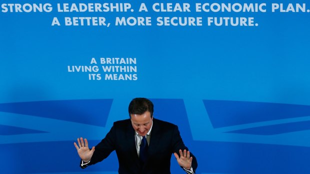 British PM David Cameron at a campaign speech. 
