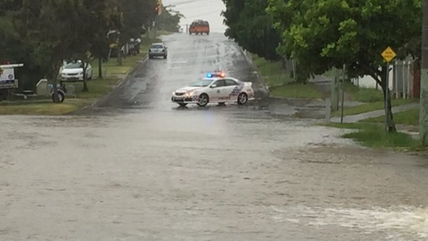 Flash flooding hits Albert Street, in Goodna. 
