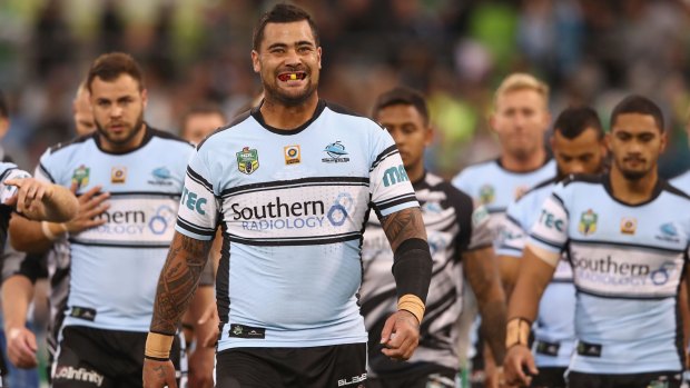 Magnet for publicity: Andrew Fifita warms up for the NRL Qualifying Final between the Canberra Raiders and the Cronulla Sharks at GIO Stadium.