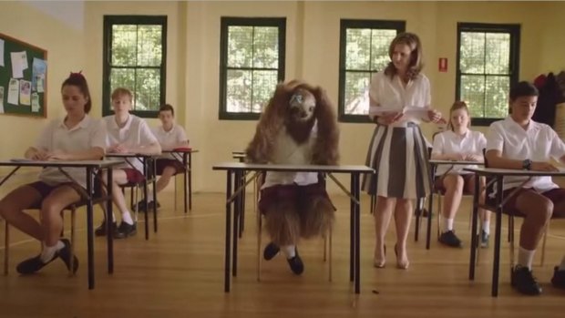 The anti-marijuana campaign depicts a stoned sloth failing in class.