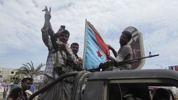 Militia loyal to President Hadi in Aden on Friday. 