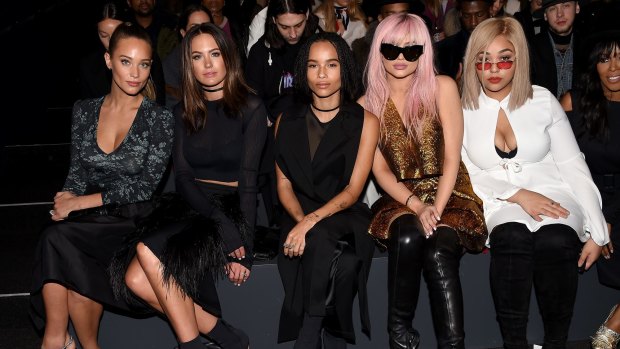 Jesinta Campbell has hit back at claims she was snubbed by Kylie Jenner at NYFW. From left: Hannah Davis, Campbell, Zoe Kravitz, Jenner and Jordyn Woods.