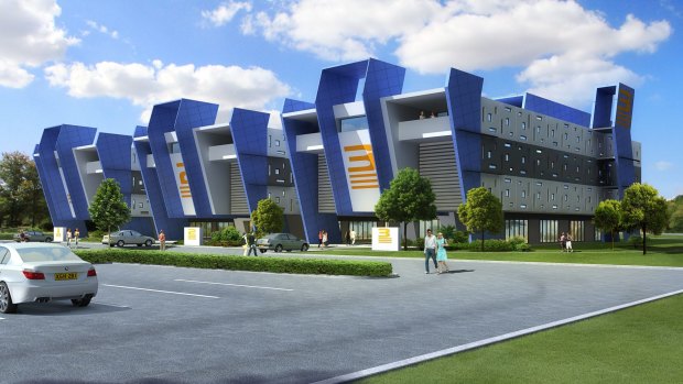 An artist impressions in 2014 of a student accommodation block at a proposed multi-million dollar plan by The Academy of Interactive Entertainment to transform the old Watson high school site into a education precinct.