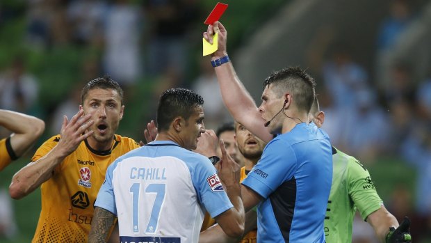 Wild finish: Players from both sides were shown red cards in the last moments of the game.