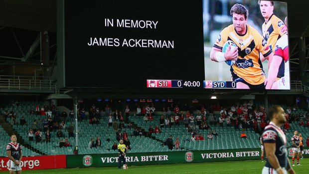 Tribute: Players and spectators observed a minute's silence for James Ackerman at the NRL game at Allianz Stadium on Monday night.