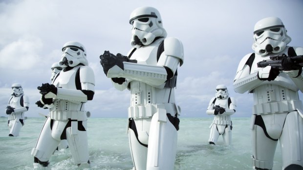 Stormtroopers prove they ain't afraid of no damp in <i>Rogue One: A Star Wars Story</i>.