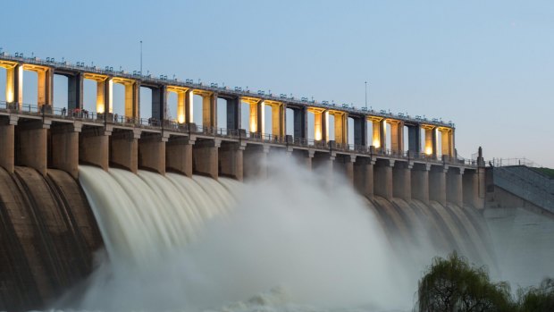 The Hume Dam spillway in action.