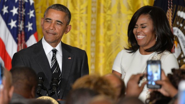 President Barack Obama and First Lady Michelle Obama at a reception for Black History Month