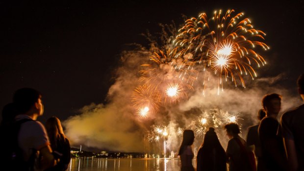 Fireworks entertain a large crowd at Regatta Point for Skyfire 2018. Many received a parking fine. 
