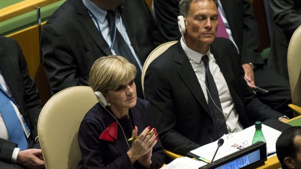 Foreign Affairs Minister Julie Bishop and David Panton at the United Nations summit in New York.