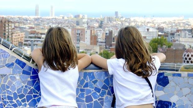 View of Barcelona from a bench from Antonio Gaudi's Parc Guell. 