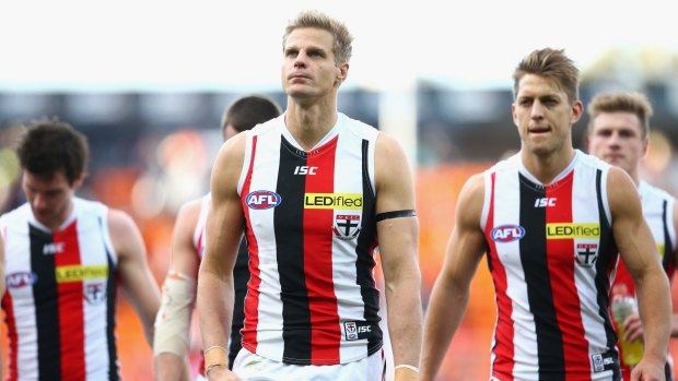 Saints captain Nick Riewoldt and teammates after Sunday's loss.