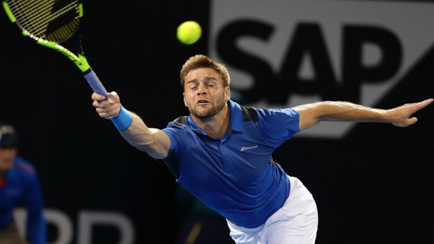 Over-reaching: Ryan Harrison couldn't come to terms with Nick Kyrgios in full flight.