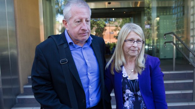Matthew Leveson's parents, Faye and Mark Leveson, outside the Coroner's Court last year.